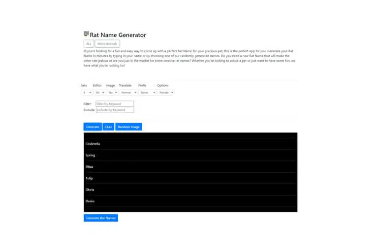 generator fun screenshot, a website for getting the best rat names